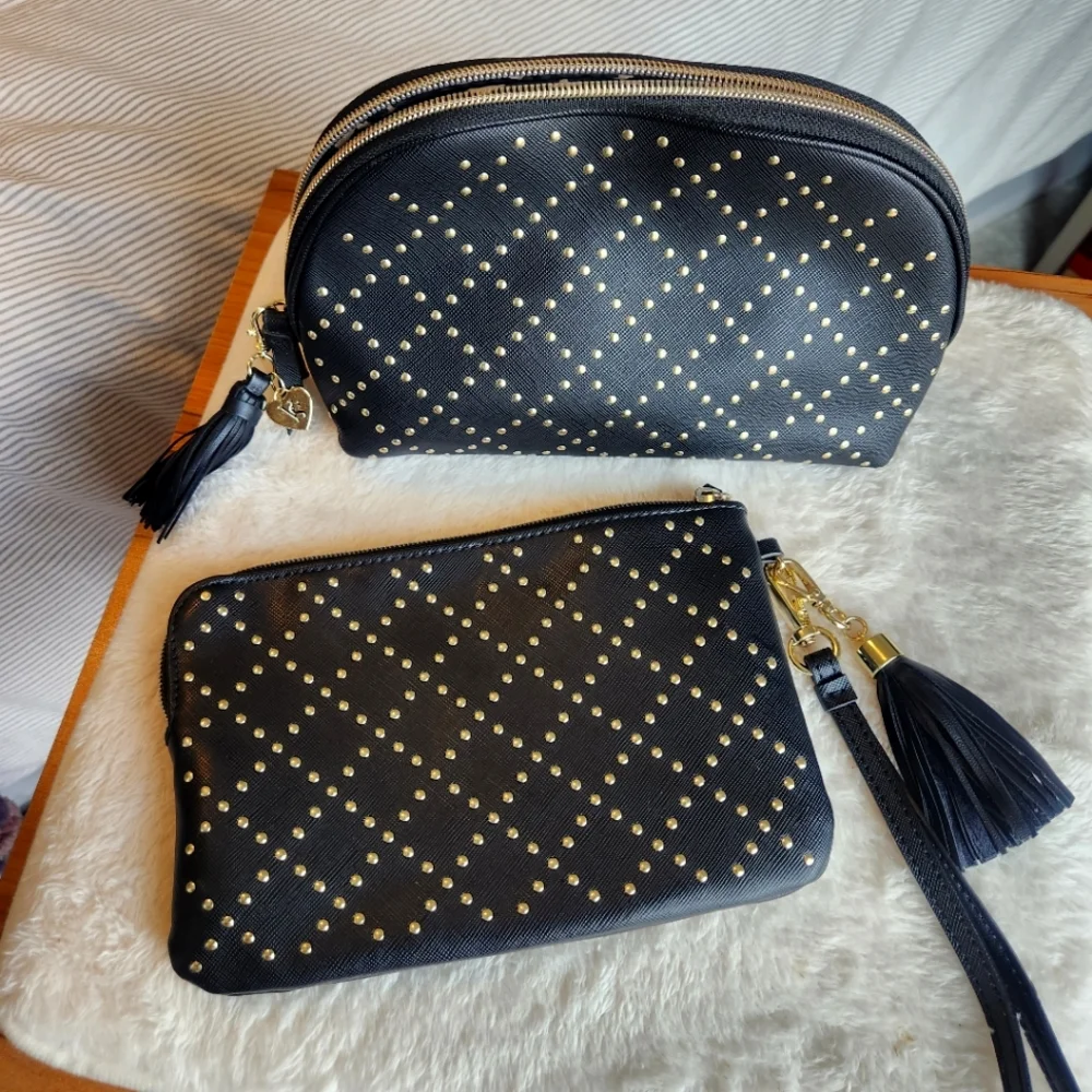 2 Pack! Victoria's Secret Studded Cosmetic Bag with matching Clutch Wristlet - Picture 7 of 8